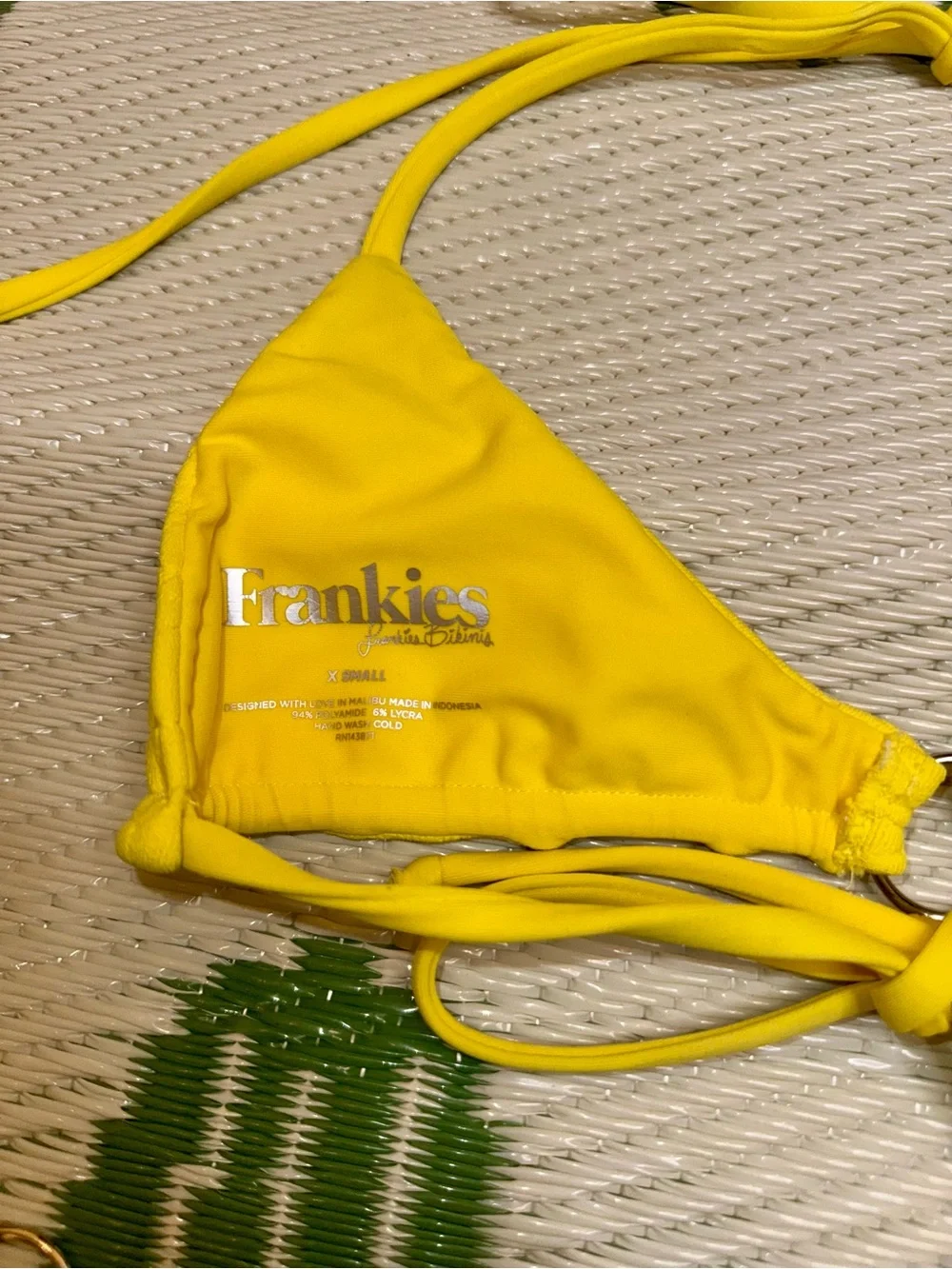 Frankies Bikinis Yellow Flower Embossed Cloth Triangle Bikini TWO DIFF SIZES